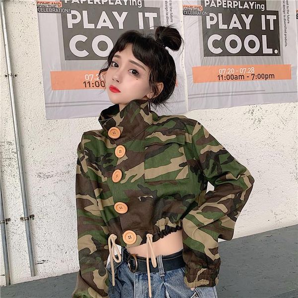 

women's jackets autumn hipster harajuku style loose long sleeve camouflage crop coats fashion brands clothing ins bf, Black;brown