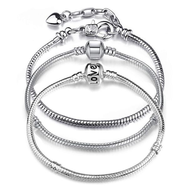 

charm bracelets leuxry authentic silver color snake chain european bracelet fit pan for women diy jewelry making, Golden;silver