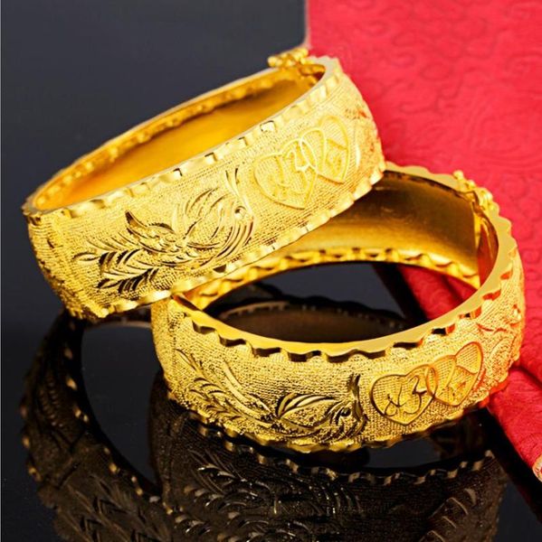 

bangle hi wedding double love hearts 24k gold bracelet fashion card buckle bangles for women dragon jewelry bride gifts, Black