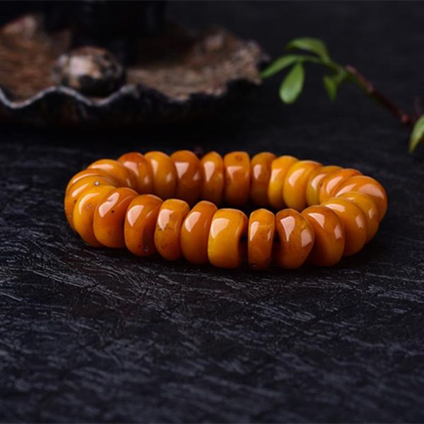 

beaded, strands wholesale beeswax amber bracelet simple hand-polished for men and women natural old bangle, Black