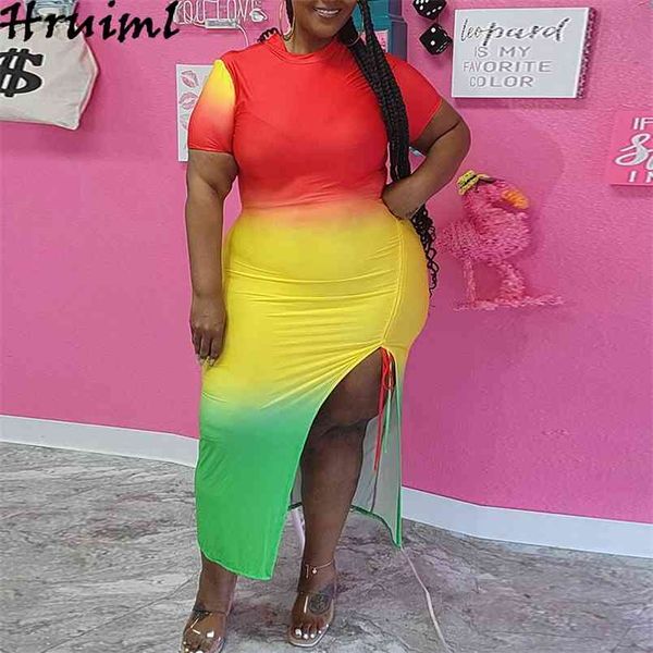 Vestido de malha manga curta redonda gravata tintura tintura imprimir áfrica estilo cintura alta verão festa de verão clube casual sundress 210513