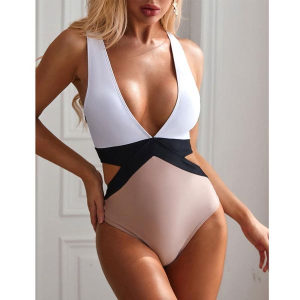 

one-piece suits women patchwork cutout one piece swimwear female bandage beachwear monokini bathing suit swimsuit