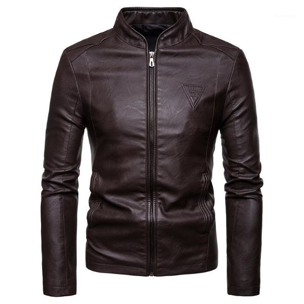 

2021foreign trade european and american men's leather jacket youth stand collar punk motorcycle jackets, Black;brown