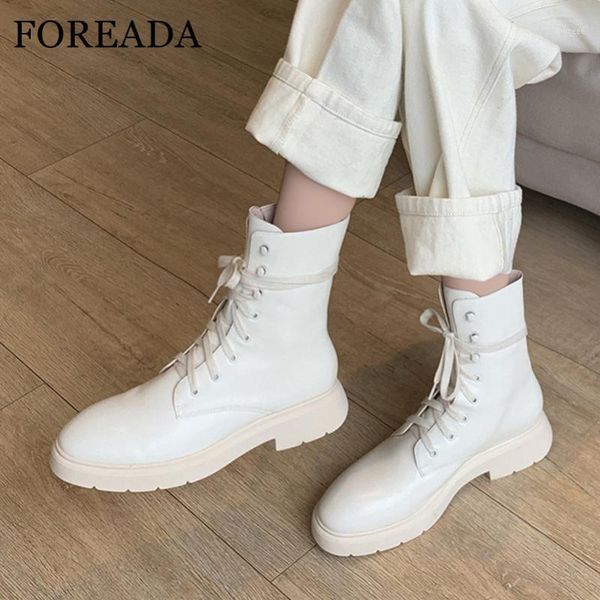 

boots foreada med heel ankle woman real leather motorcycle lace up short thick female shoes autumn winter beige1, Black