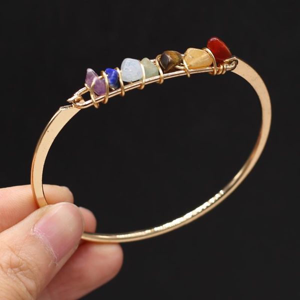 

bangle fashion natural stone 7 chakras energy bangles gold plated alloy jewelry for women reiki heal gifts, Black