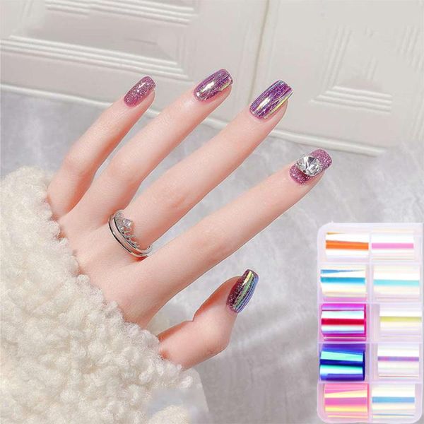 

nail art decorations 1 box 3d foil paper stick laser aurora colorful glass designs manicure accessories diy, Silver;gold