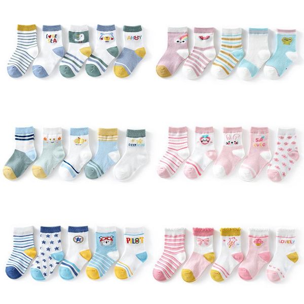 

spring and summer breathable children's socks thin section pure medium tube mesh boys girls baby cotton, Pink;yellow