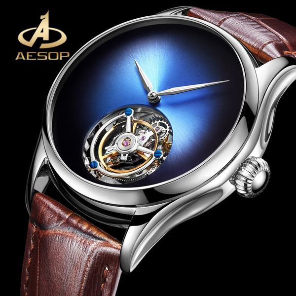 

silver stainless steel case double-sided sapphire glass watch real tourbillon mechanical men's waterproof clock wristwatches, Slivery;brown