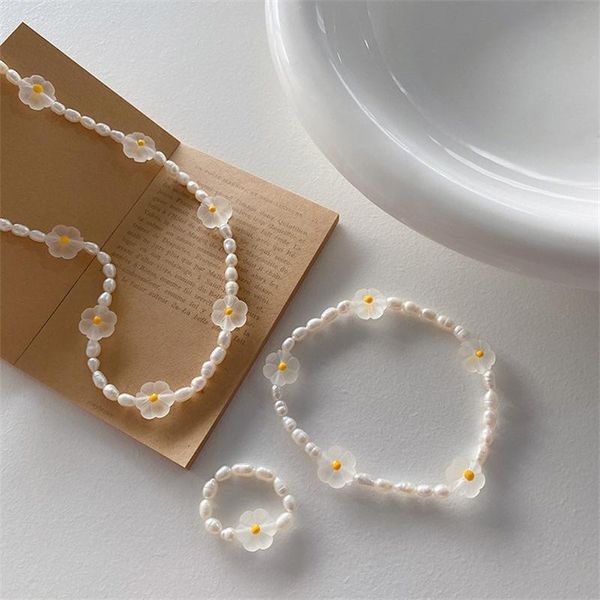 

chains kpop g-dragon fashion pearl daisy beaded necklace bracelet ring girls' jewelry accessories birthday gifts j81, Silver