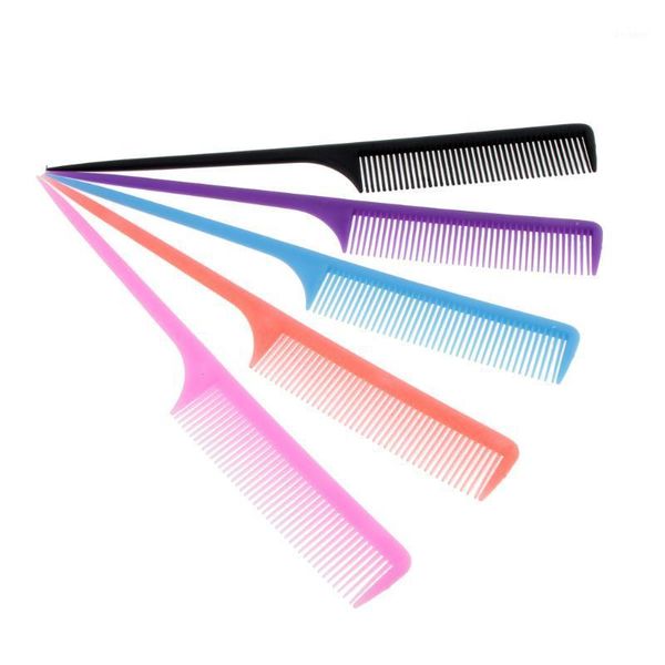 

5pcs hair comb salon brush styling hairdressing rat tail pin plastic tool1, Silver