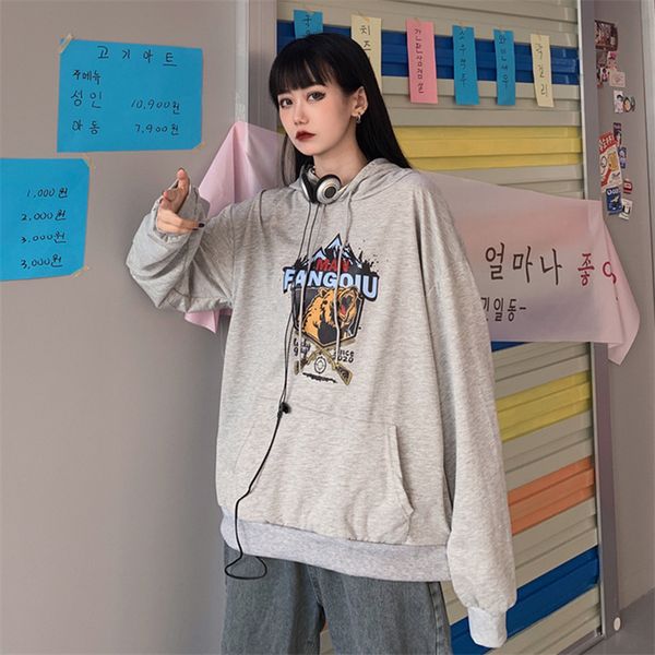 

sweet cool wear letter hooded sweater women's wear early autumn 2020 harajuku loose street hip hop cool fashion, Black