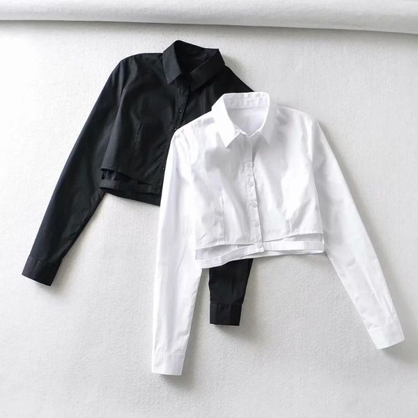 

women's blouses & shirts summer fashion button up shirt vintage blouse women solid color lady long sleeves female hem hollow out short, White