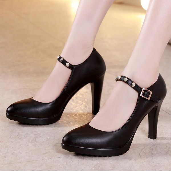 

high-heeled professional dress work shoes waterproof platform stiletto pointed model cheongsam catwalk show buckle with, Black