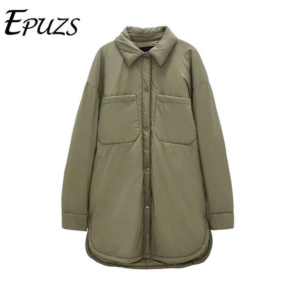 

winter fashion arrival turn down collar long sleeve shirt coats black green women parkas with pockets mujer solid jackets 210914, Black;brown