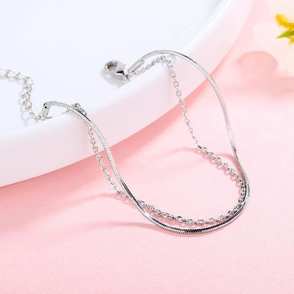 

link, chain fashion double layer snake bone bracelet korean silver color accessories for women charming girl jewelry, Black