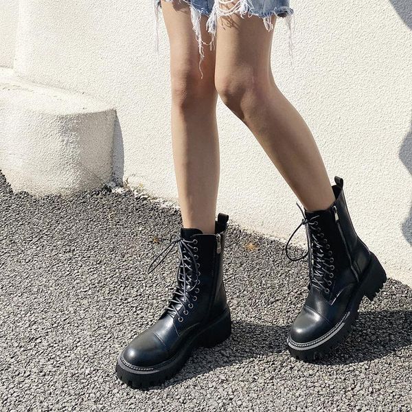 

boots 2021 autumn shoes women fashion brand lady footware female ankle cross-tied botas mujer black