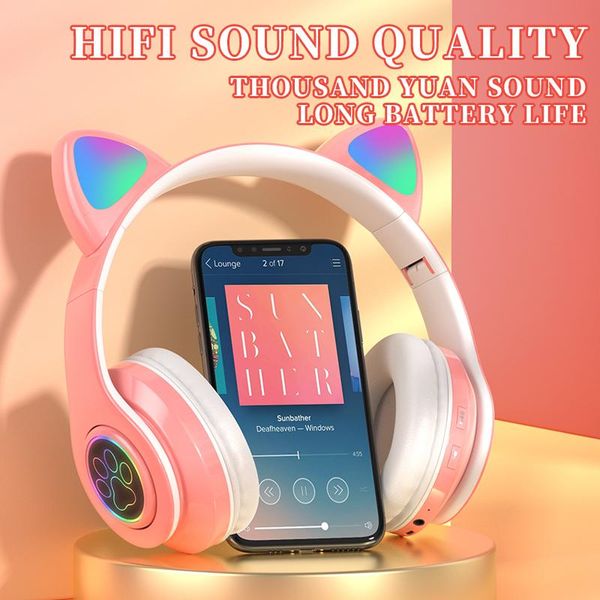 

cute cat earphones wireless bluetooth 5.0 ear shape luminous headphone gaming headset children earpieces gift headphones