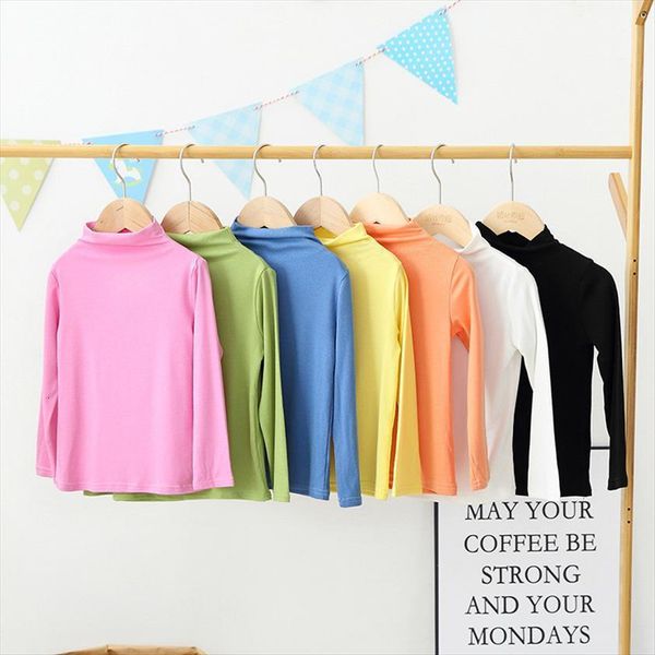 

autumn baby girls long sleeve solid t shirt kids cotton turtleneck tees casual blouse children clothes, Blue