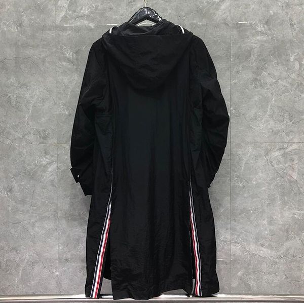 

downs fashion tb thom brand windbreaker spring autumn men's long coat hooded casual men loose jacket black clothes