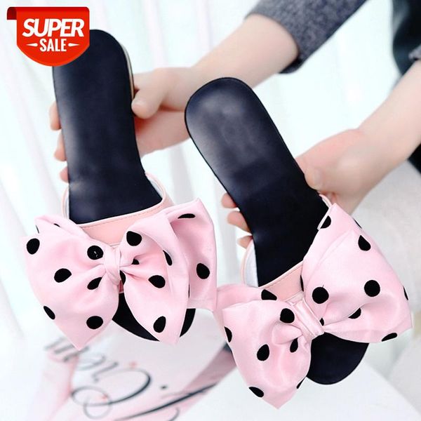 

women slippers fashion bowknot design elegant casual flat shoes 2021 pink bowtie open toe low heel ladies party flip flop #hg5l, Black