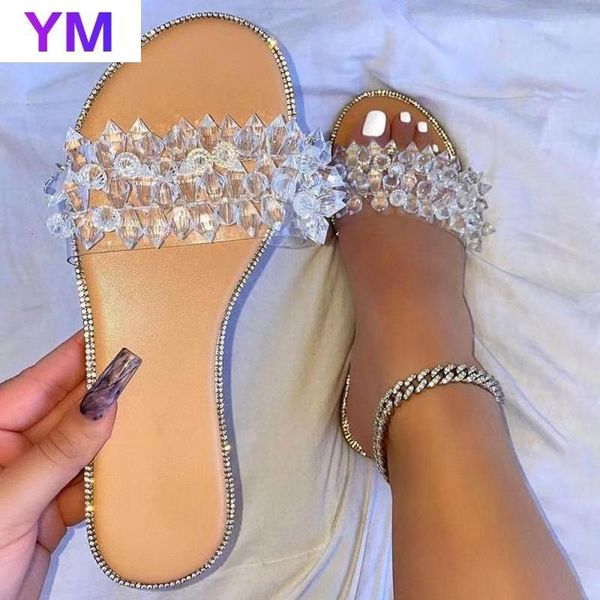 

woman slippers fashion shoes ladies summer flats crystal casual slides outdoor plus size 35-43 zapatillas mujer casa 2021, Black