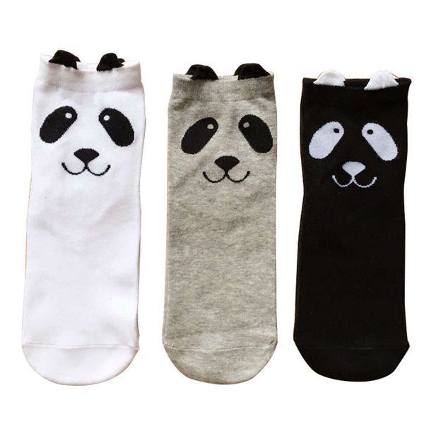 

autumn and winter women's medium tube cotton cartoon black white gray straight board with female socks