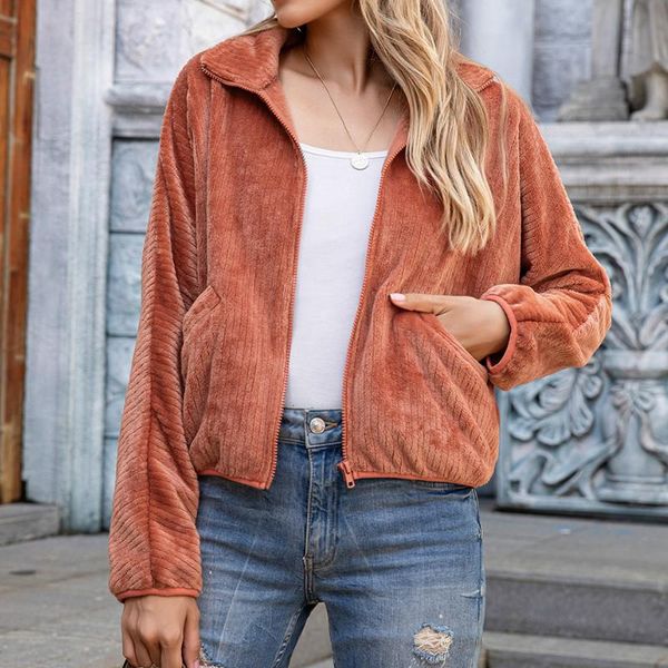 

women's hoodies & sweatshirts 2021 autumn and winter solid color lapel zipper jacket ladies fashion sweatshirt women, Black