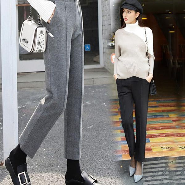 

maternity bottoms pregnant pants winter spring woolen tenth korean fashion straight pipe trousers ol business 2021 -xxl, White