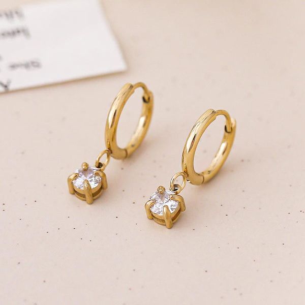 

hoop & huggie ins style gold color round cubic zirconia earrings trendy stainless steel hypoallergenic earring christmas, Golden;silver