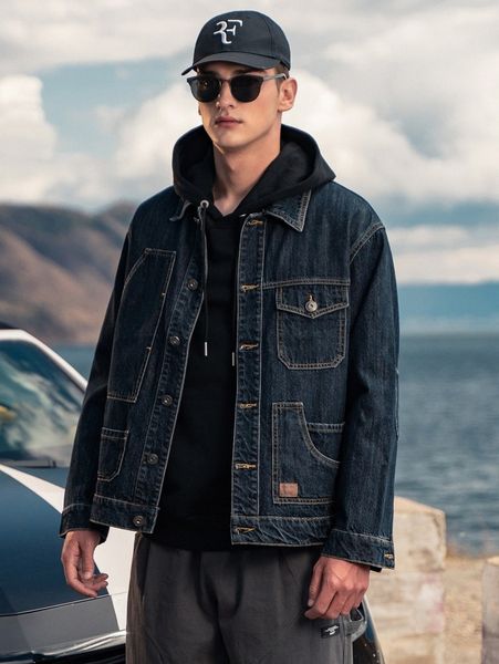 

men stitching patch detail jacket r7hm#, Blue