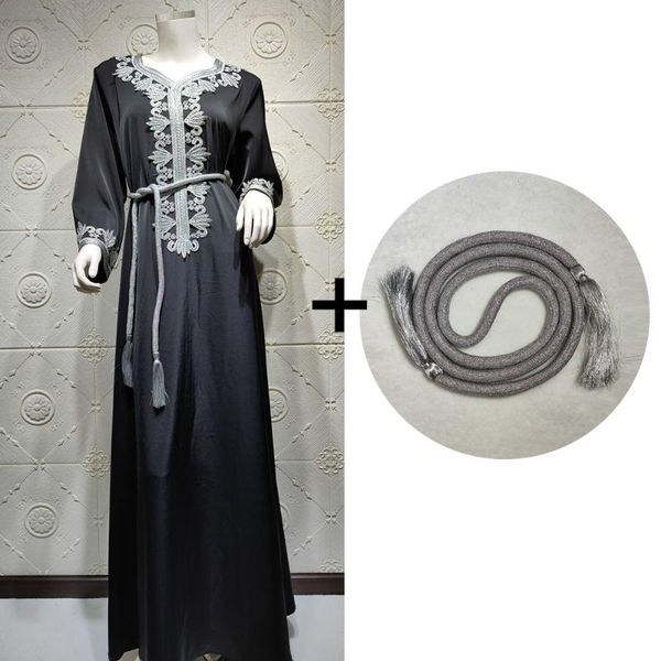 

casual dresses jalabiya muslim dubai arabic moroccan kaftan robe green 2021satin maxi dress for women elegant ethnic embroidery gilding, Black;gray