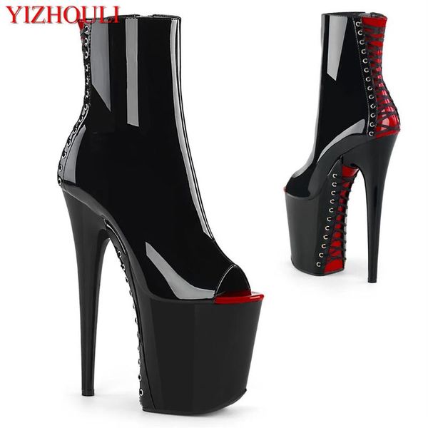 

boots 20 cm model runway 8 inch stiletto heels, fish mouth zipper opening, nightclub pole dancing ankle, Black