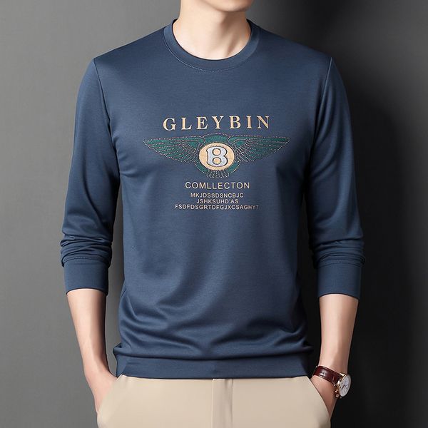 

long sleeve t-shirt 2021 autumn round neck diamond trend bottomed shirt fashion casual men's wear, White;black