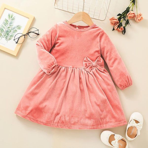 

girl's dresses cute velvet toddler girls dress winter bow kids clothes casual children warm clothing vestido infantil, Red;yellow