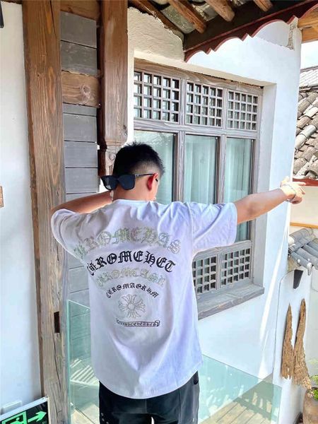 

new ch sanskrit drill cross short sleeve t-shirt for men and women in summer, Black