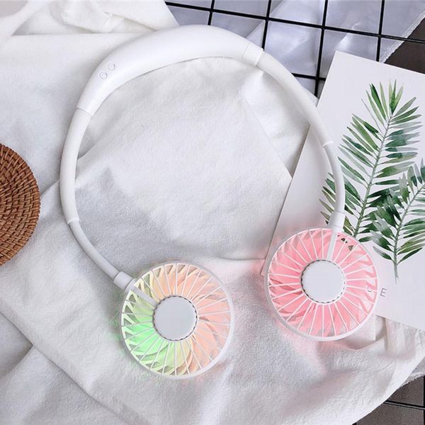 

electric fans hanging neck fan, usb plug-in cable, colorful gradient light, low noise, cool and refreshing fan