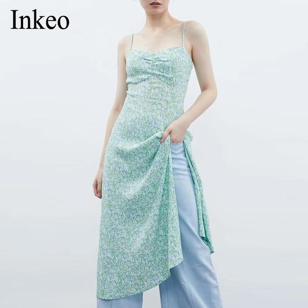 

casual dresses holiday style women spaghetti strap dress summer split floral print slim lady midi party club 2021 inkeo 9d256, Black;gray