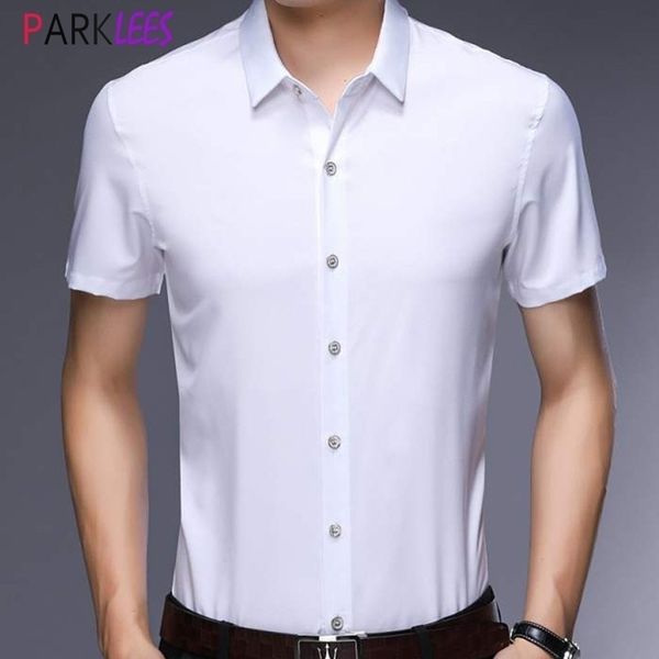 

white formal business shirt for men summer brand short sleeve slim fit mens dress shirts casual button down chemise homme 210522, White;black
