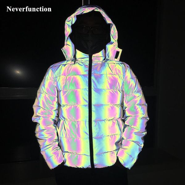 

downs streetwear men winter thick warm night colorful full parkas jacket hip hop man windproof hooded padded coat outwear, Black