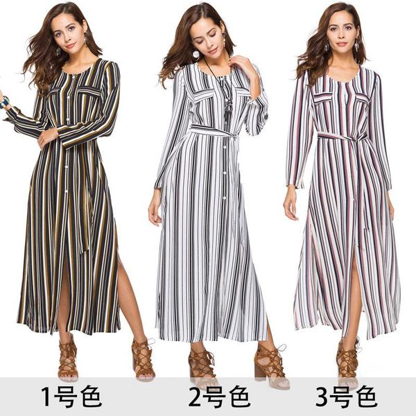 

casual dresses summer dress 2021 robe longue moda feminina stripe shirt vestidos largos de verano ropa mujer primavera modis, Black;gray