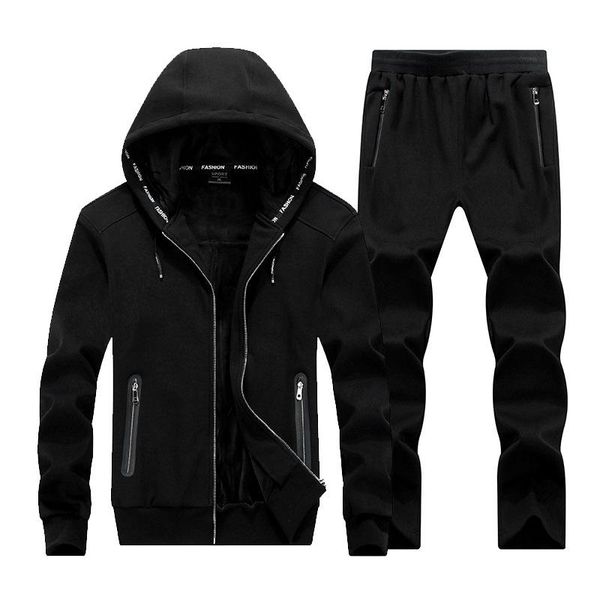 

men's tracksuits winter thick men sports suit tracksuit hooded sportswear zipper sweats suits mens pants fleece warm sets male, Gray