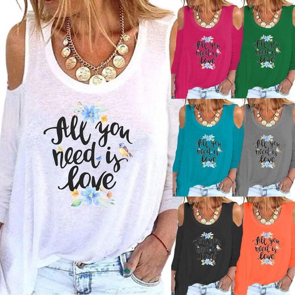 

women's t-shirt fashion printing spring and autumn women clothing loose casual shirt round neck pullover off shoulder long sleeve graph, White