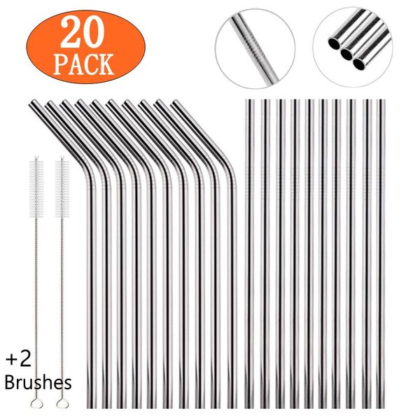 

drinking straws 6*215mm 10 colors eco-friendly reusable metal set 304 stainless steel straw cocktail party favor bar accessory