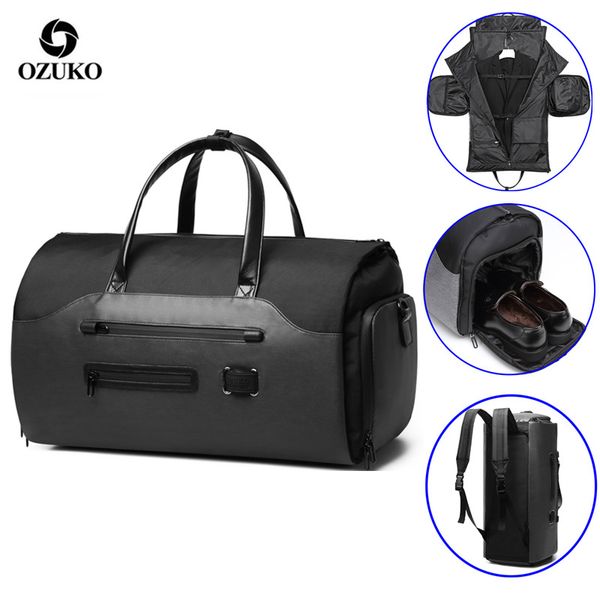 

ozuko travel bag multifunction men suit storage large capacity luggage handbag male waterproof travel duffel bag shoes pocket