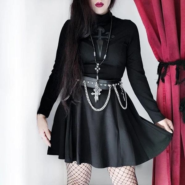 

casual dresses e-girl gothic black mini dress women streetwear harajuku vintage mesh cross hollow out high waist punk a-line, Black;gray
