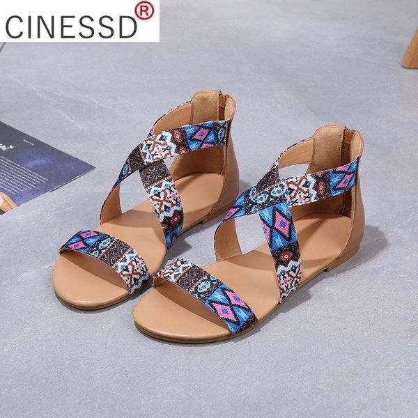 

sandals cinessd women's vintage cross-tied falt roman style lightweight zipper for ladies 2021, Black