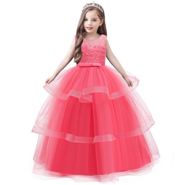 

girl's dresses girls dress kids elegant lace sleeveless party princess flower girl wedding baby clothes 8 9 10 11 13 14 years, Red;yellow