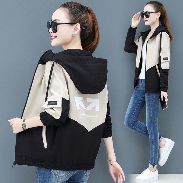 

women's jackets 2021 autumn causal hooded windbreaker famale basic coat zipper lightweight jacket outwear plus size, Black;brown