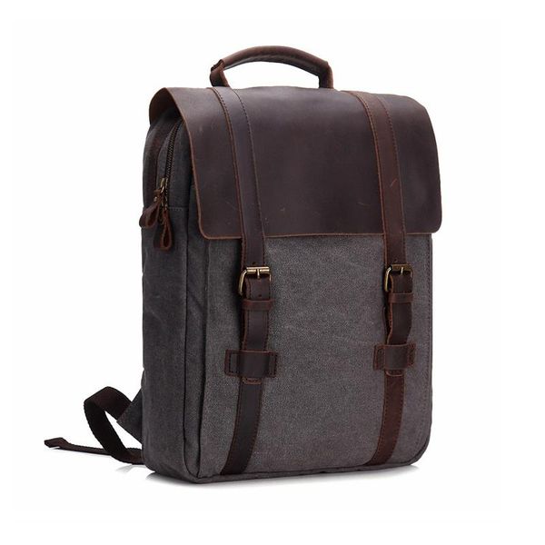 

canvas backpack mahow leather case crazy horse school boys and girls gray