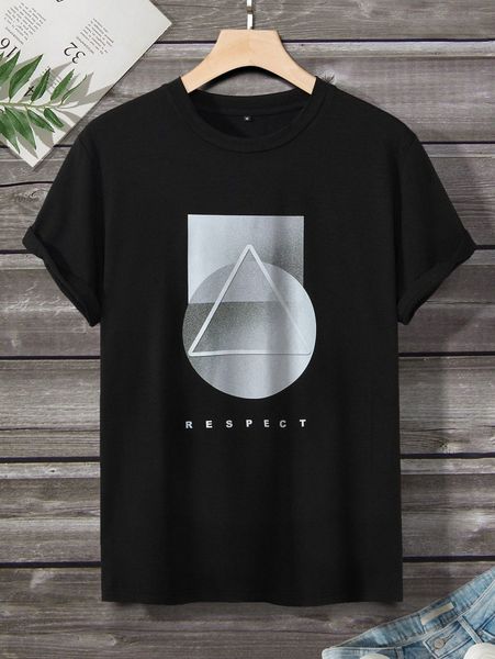 

men letter & geo print tee q2jm#, White;black